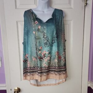 Floral Teal Sleeveless Top